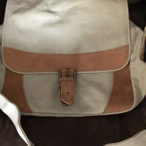 VTG 90s L.L. Bean Canvas Crossbody Messenger Bag Distressed Leather Trim